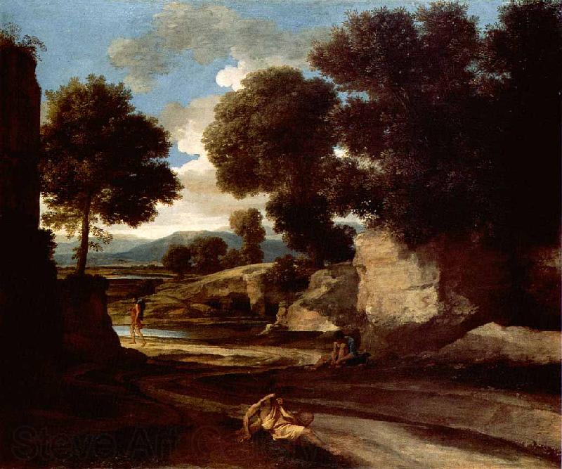 Nicolas Poussin Landscape with Travellers Resting Norge oil painting art